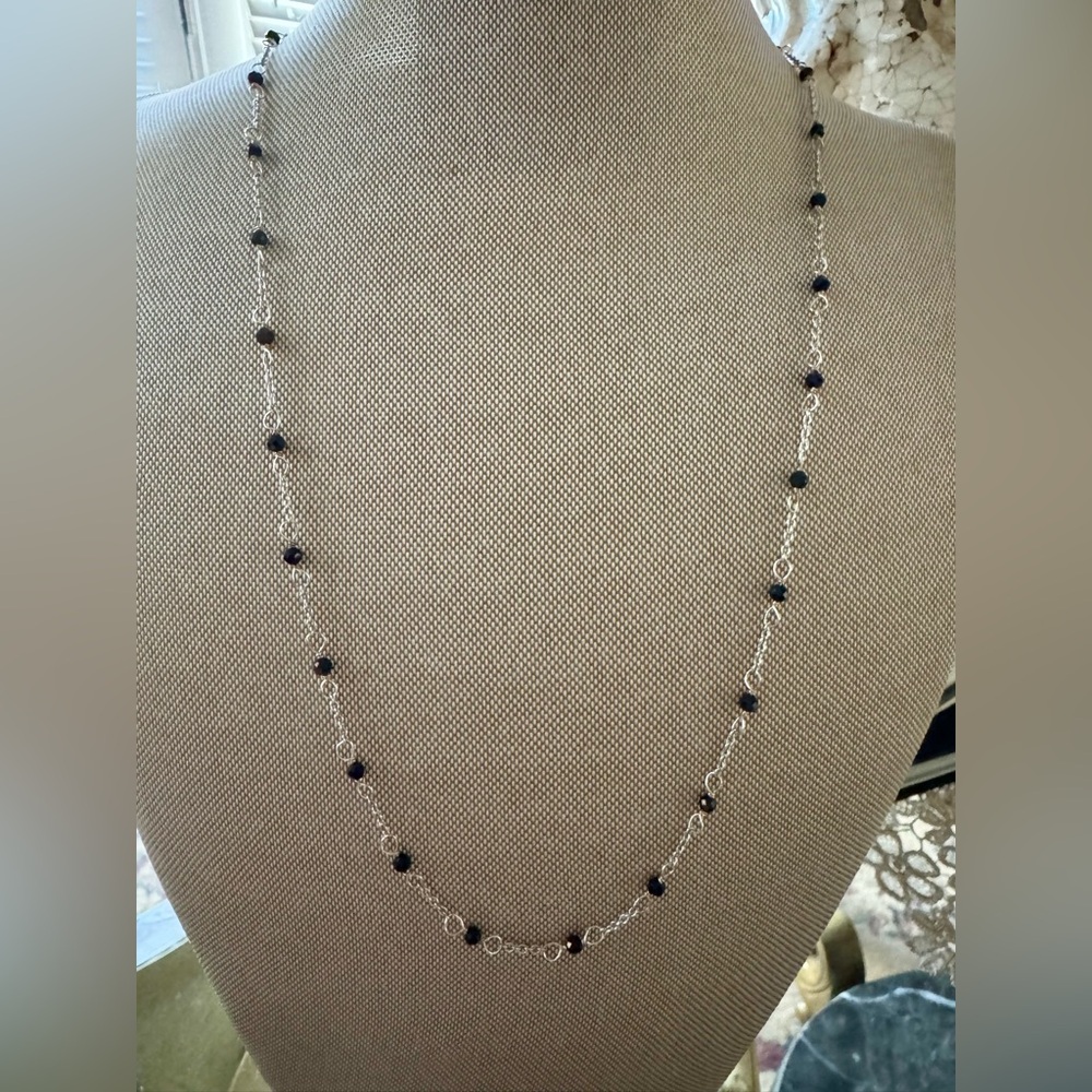 Diluca Italian Designer Elegant Gold Over Silver Black Spinel Beaded Necklace